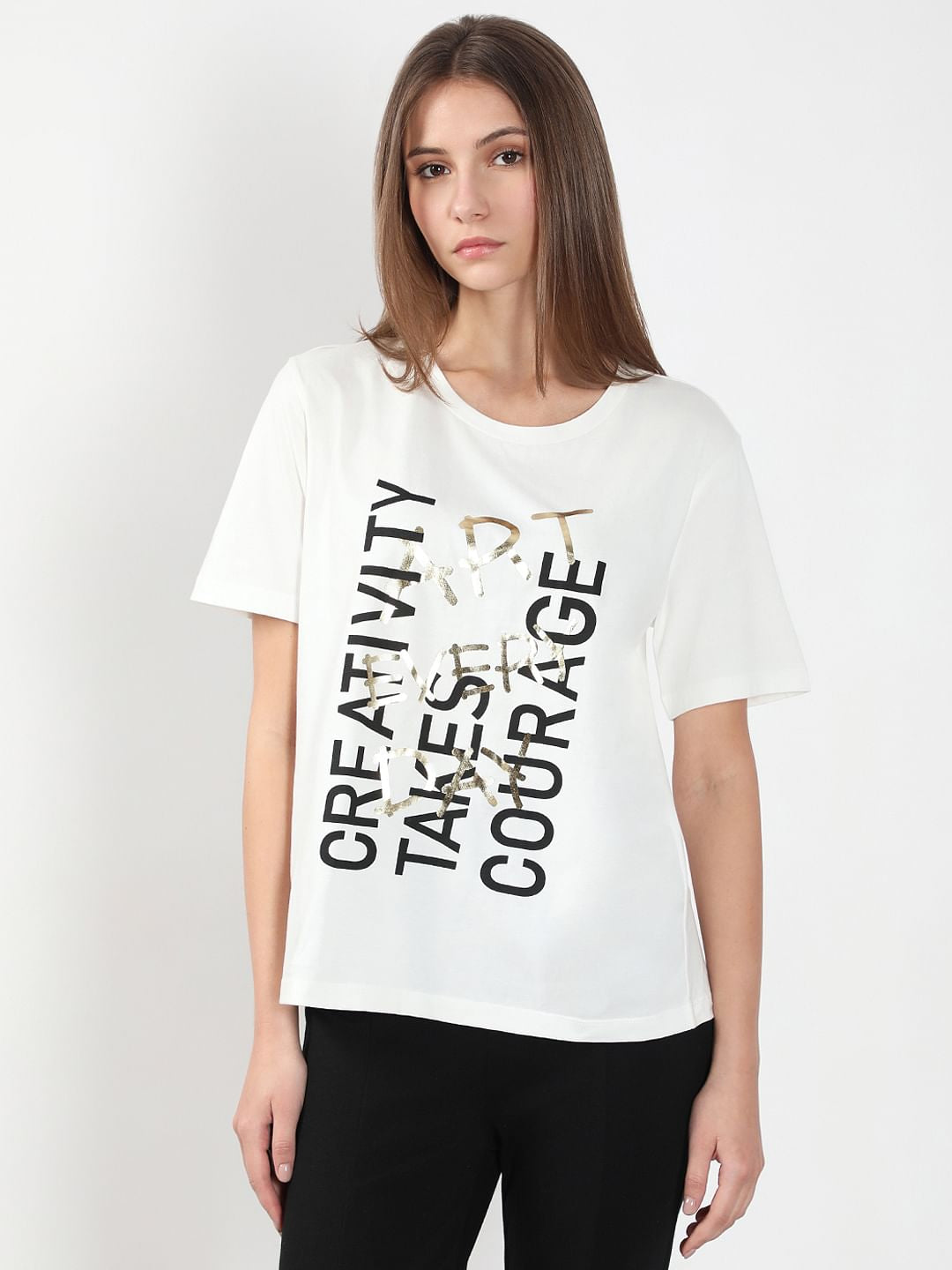 White Printed Cotton T-Shirt
