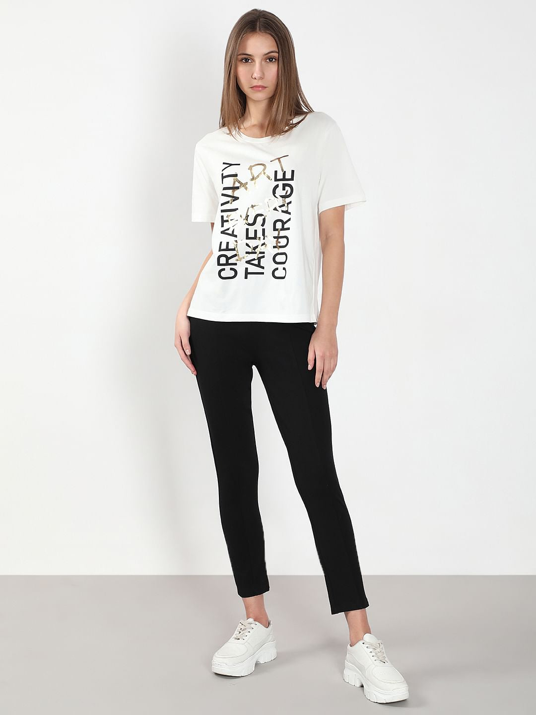 White Printed Cotton T-Shirt