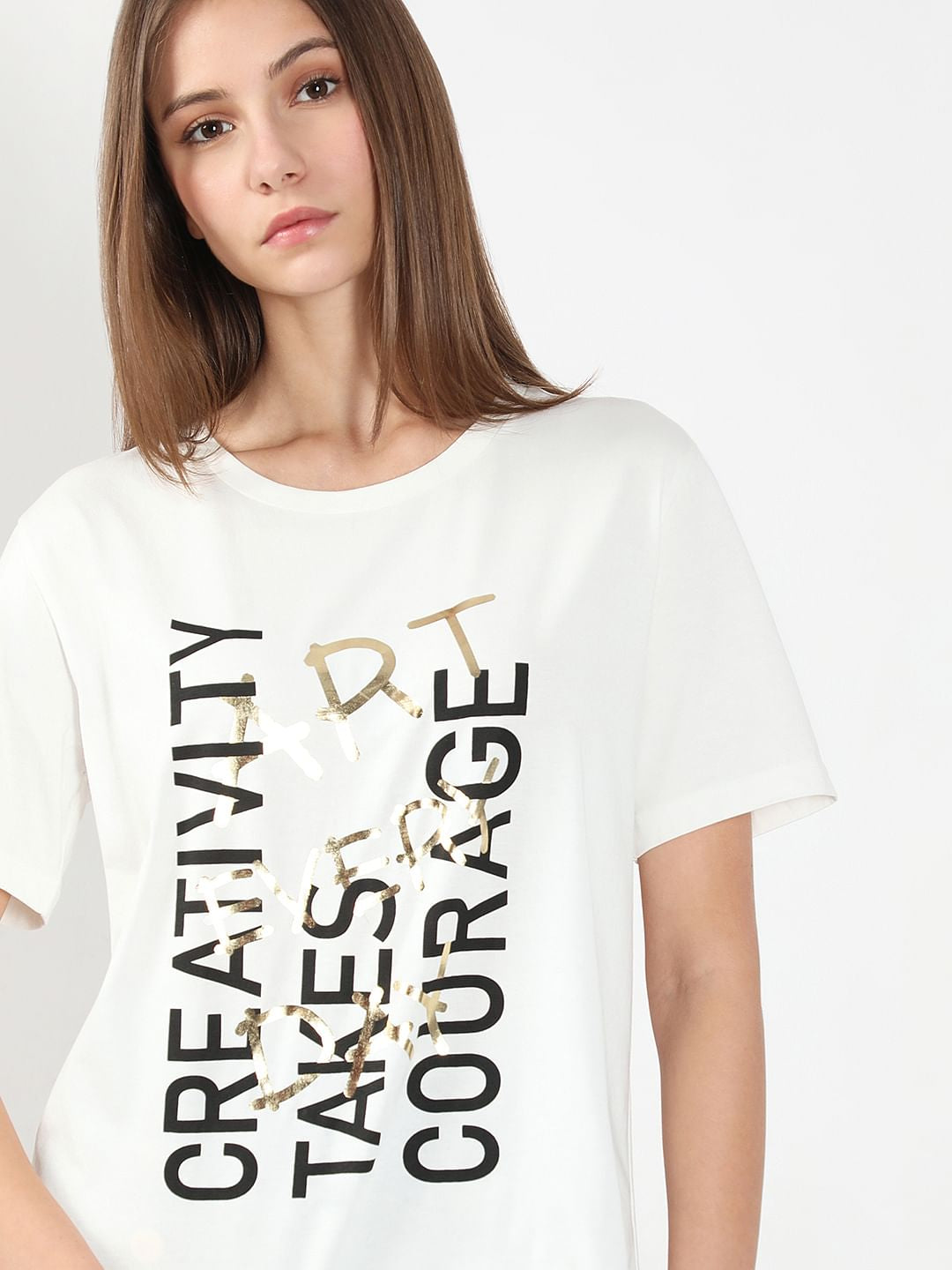 White Printed Cotton T-Shirt