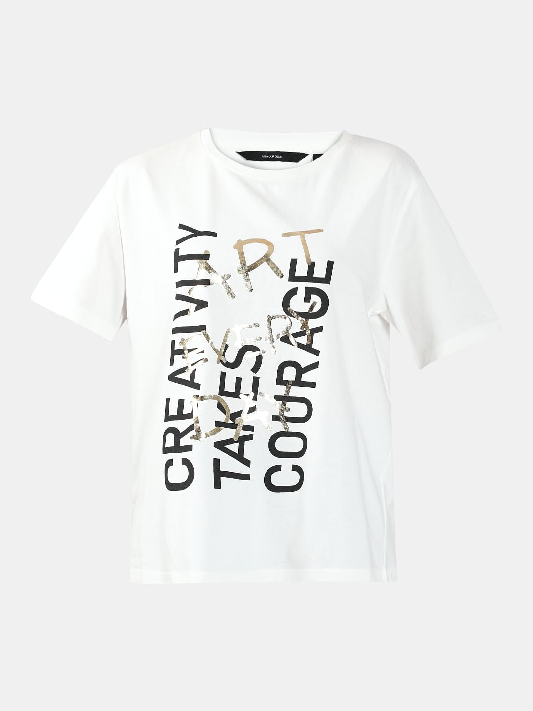 White Printed Cotton T-Shirt