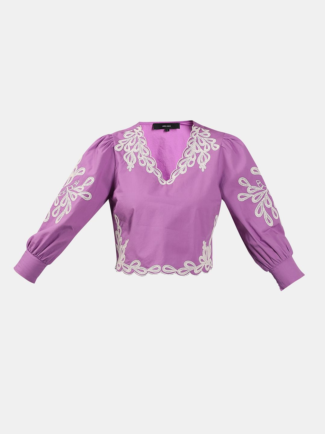 Purple Embroidered Cotton Top