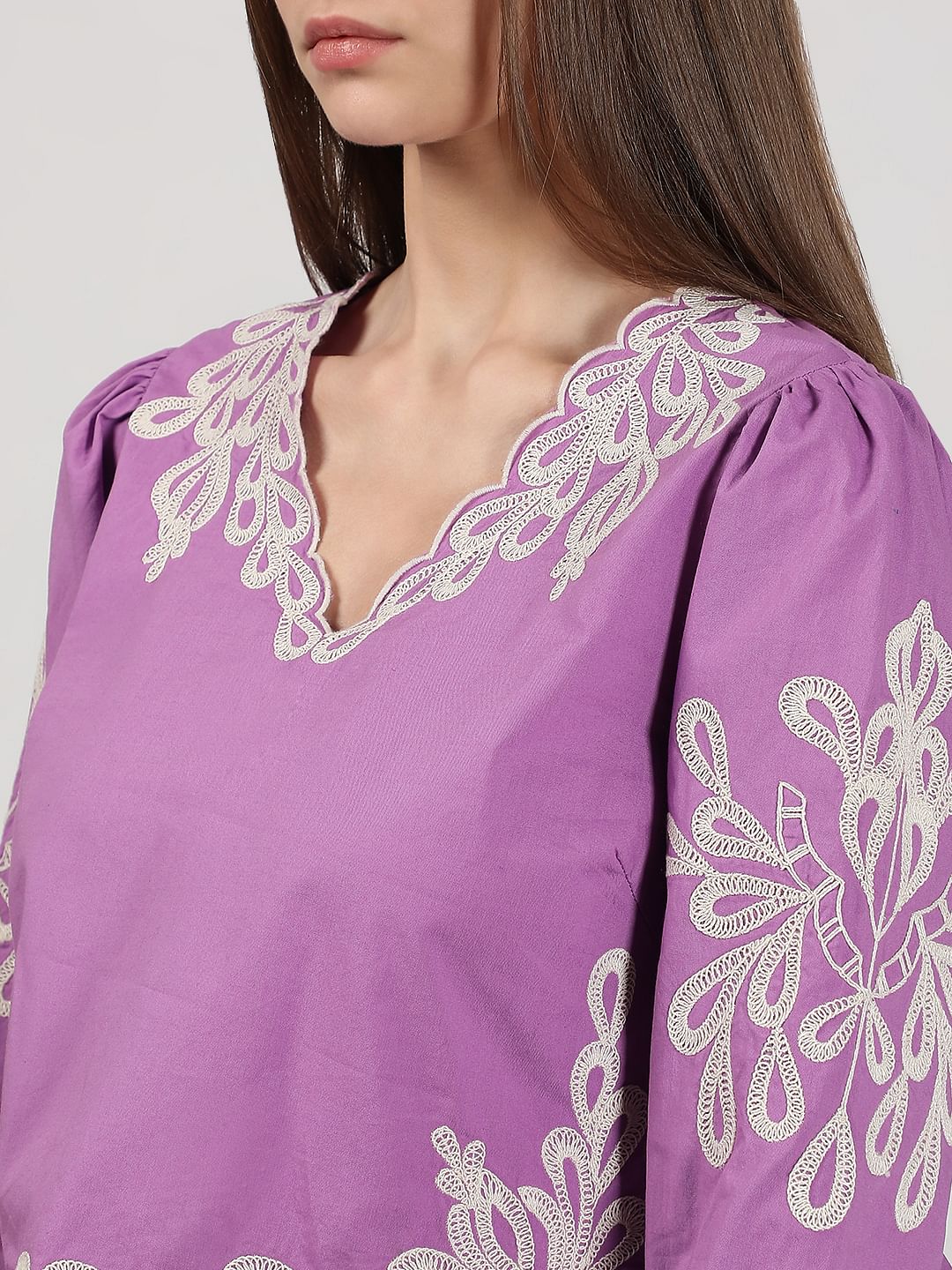 Purple Embroidered Cotton Top