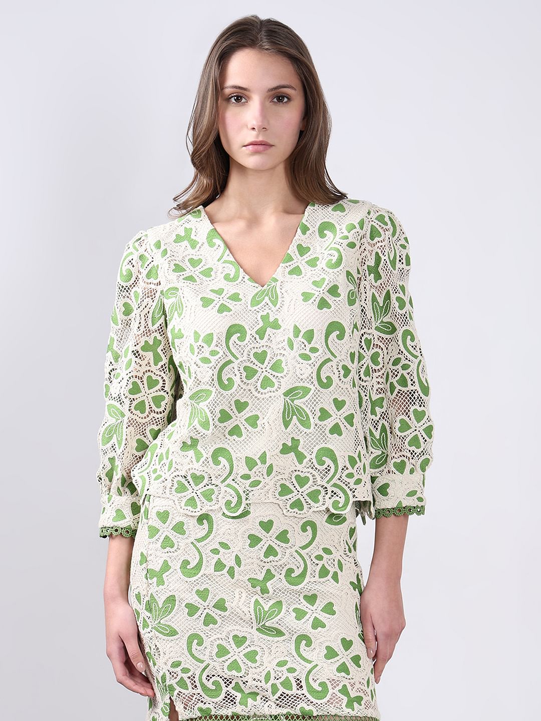 Green Embroidered Co-Ord Set Top