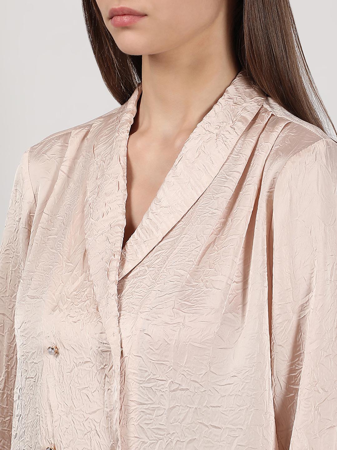 Vero Moda Beige Double Breasted Satin Top