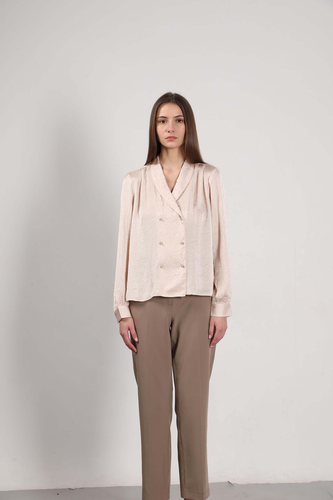 Vero Moda Beige Double Breasted Satin Top