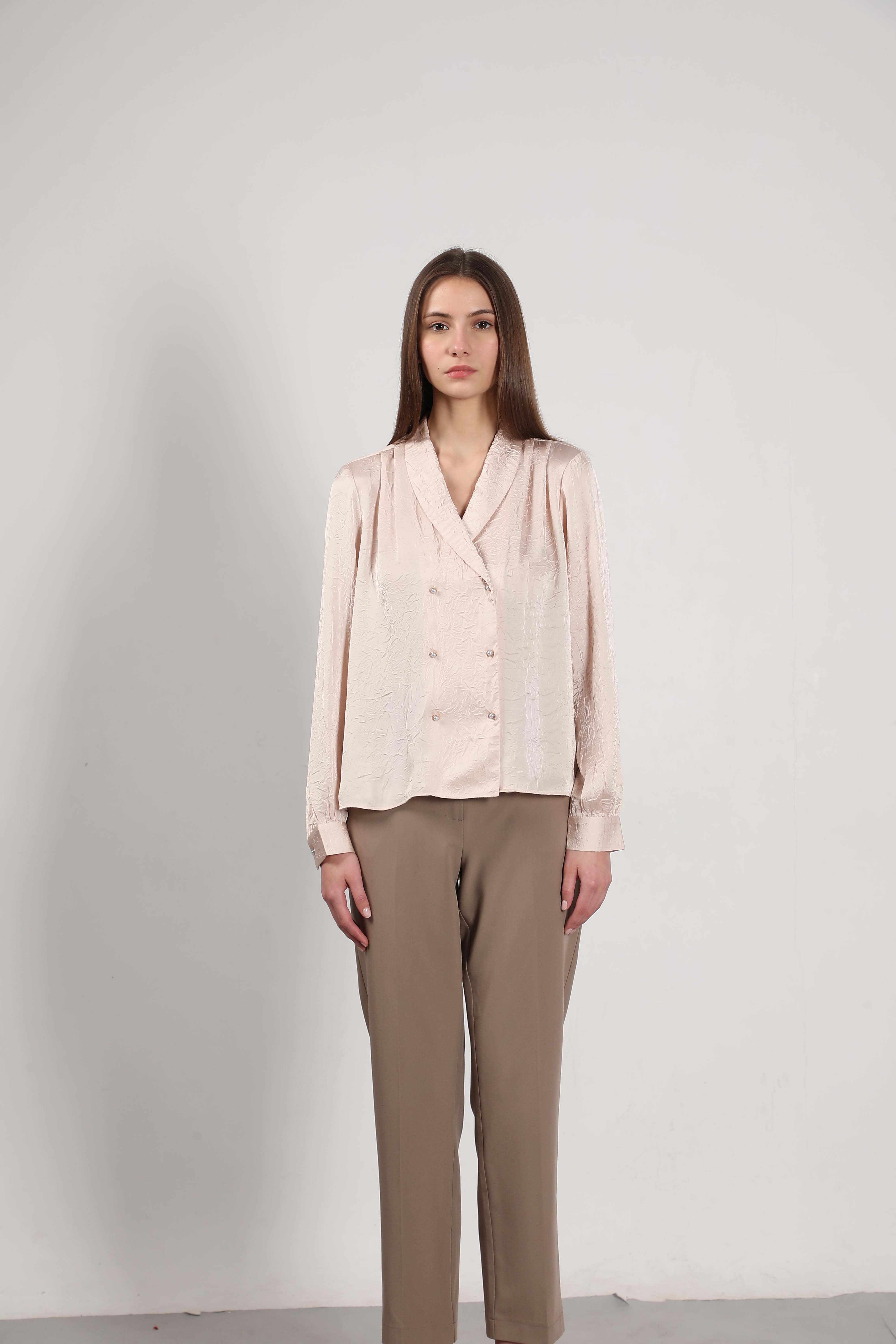 Vero Moda Beige Double Breasted Satin Top
