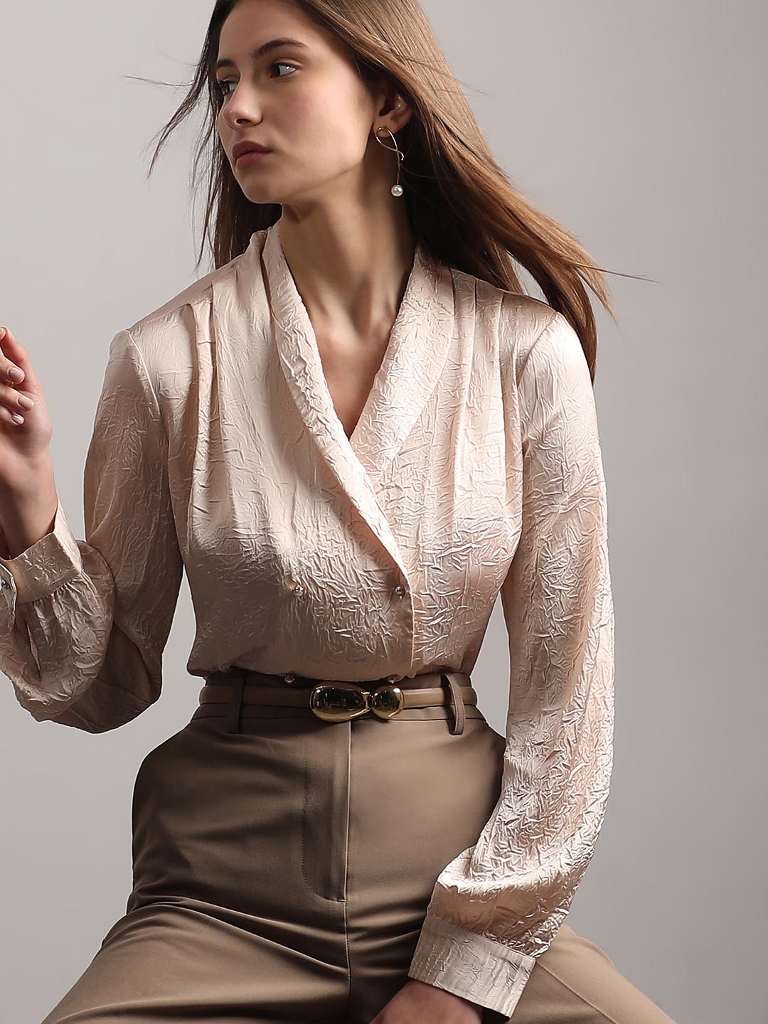 Vero Moda Beige Double Breasted Satin Top
