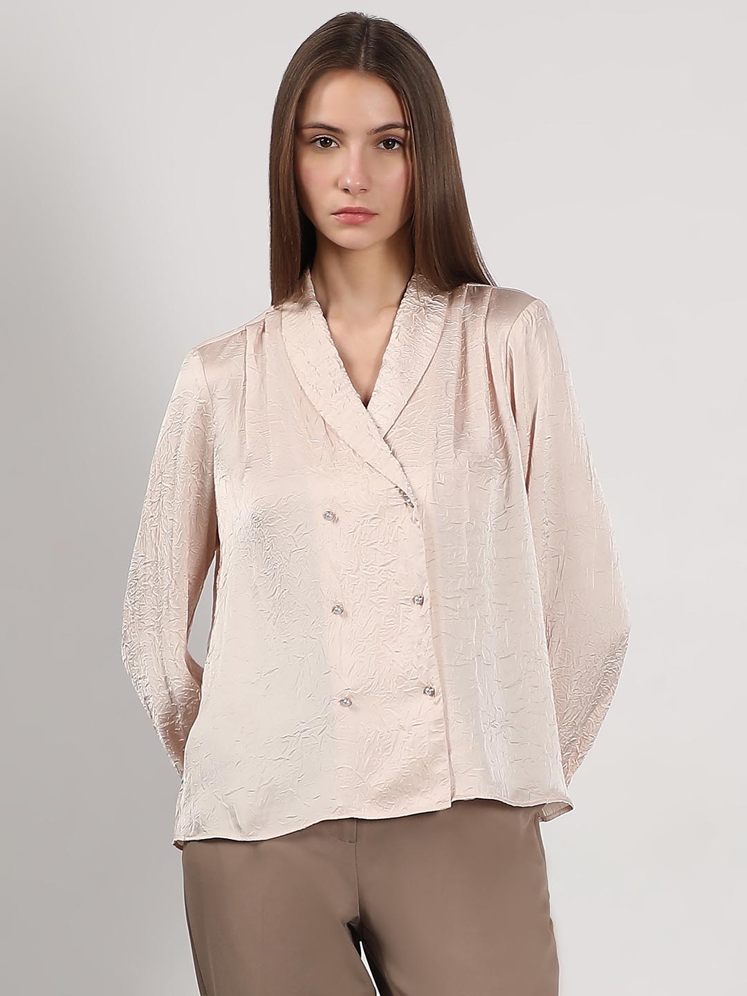 Vero Moda Beige Double Breasted Satin Top