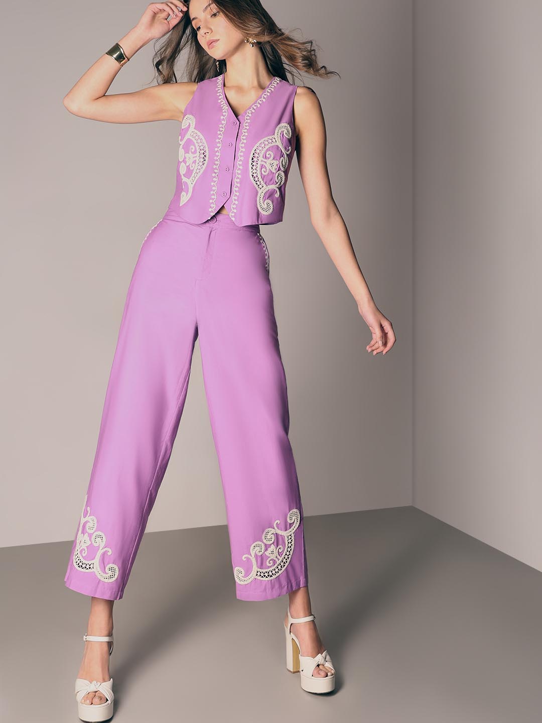 Vero Moda Lavender Embroidered Pants