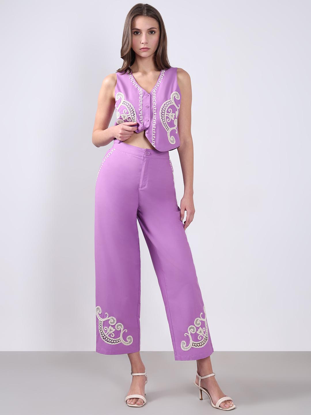 Vero Moda Lavender Embroidered Pants