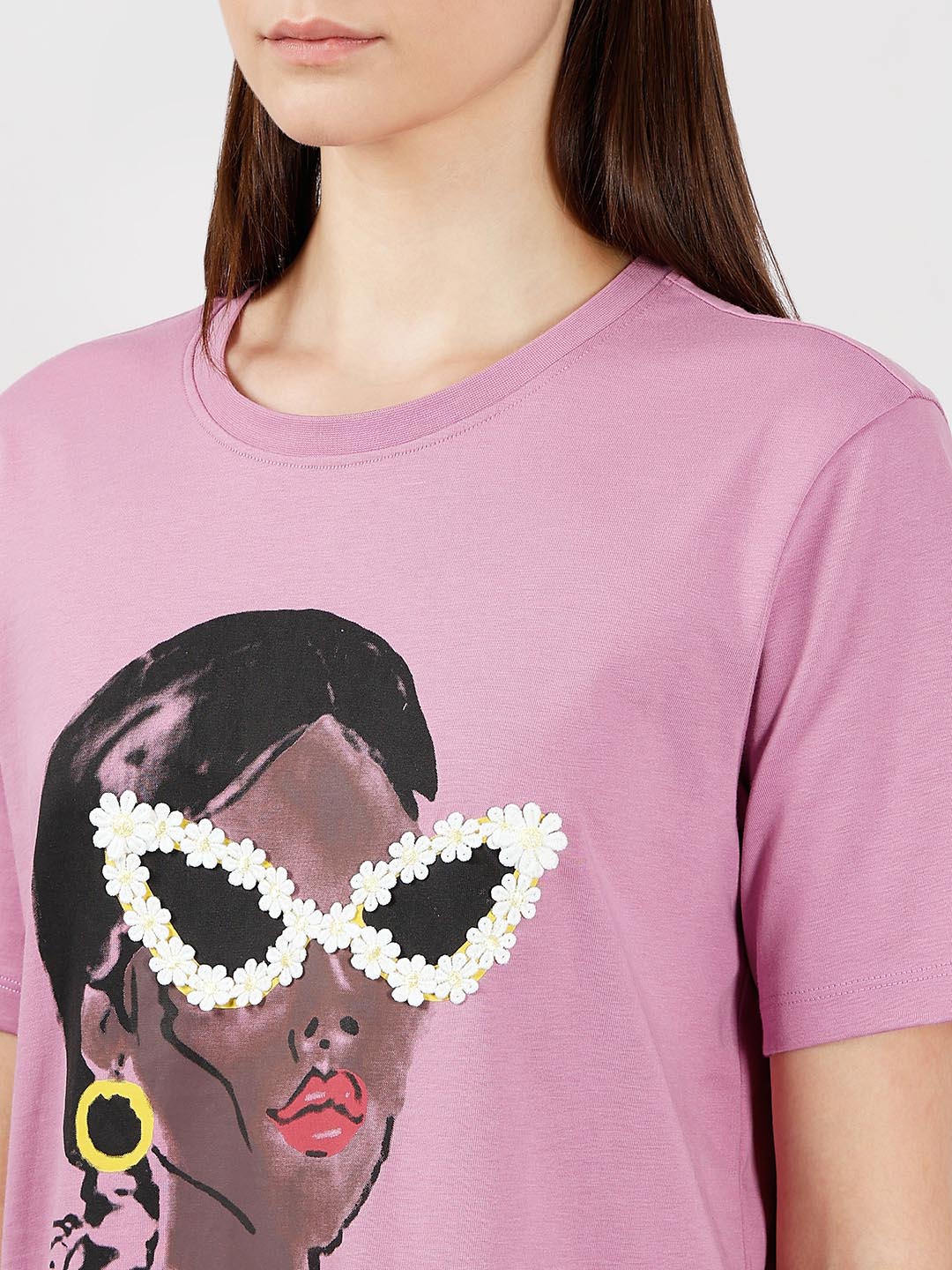 Vero Moda Light Lilac Printed Cotton T-Shirt