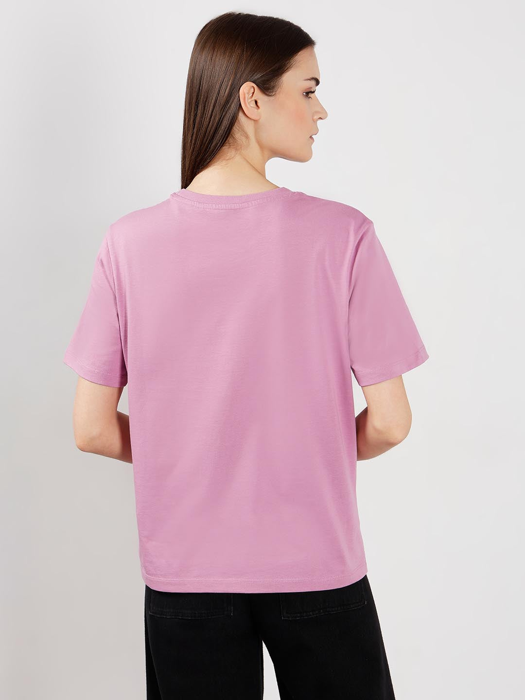 Vero Moda Light Lilac Printed Cotton T-Shirt
