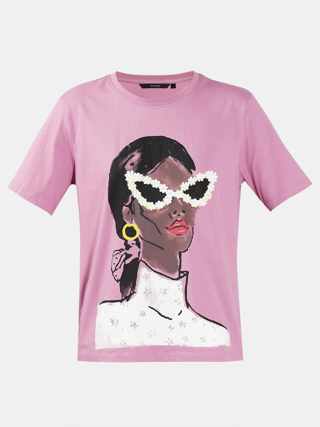 Vero Moda Light Lilac Printed Cotton T-Shirt