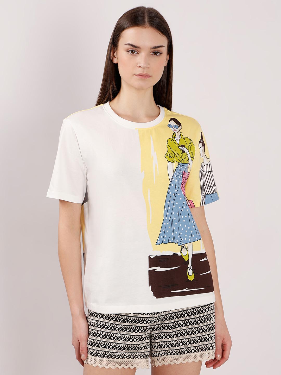 Vero Moda White Printed Cotton T-Shirt