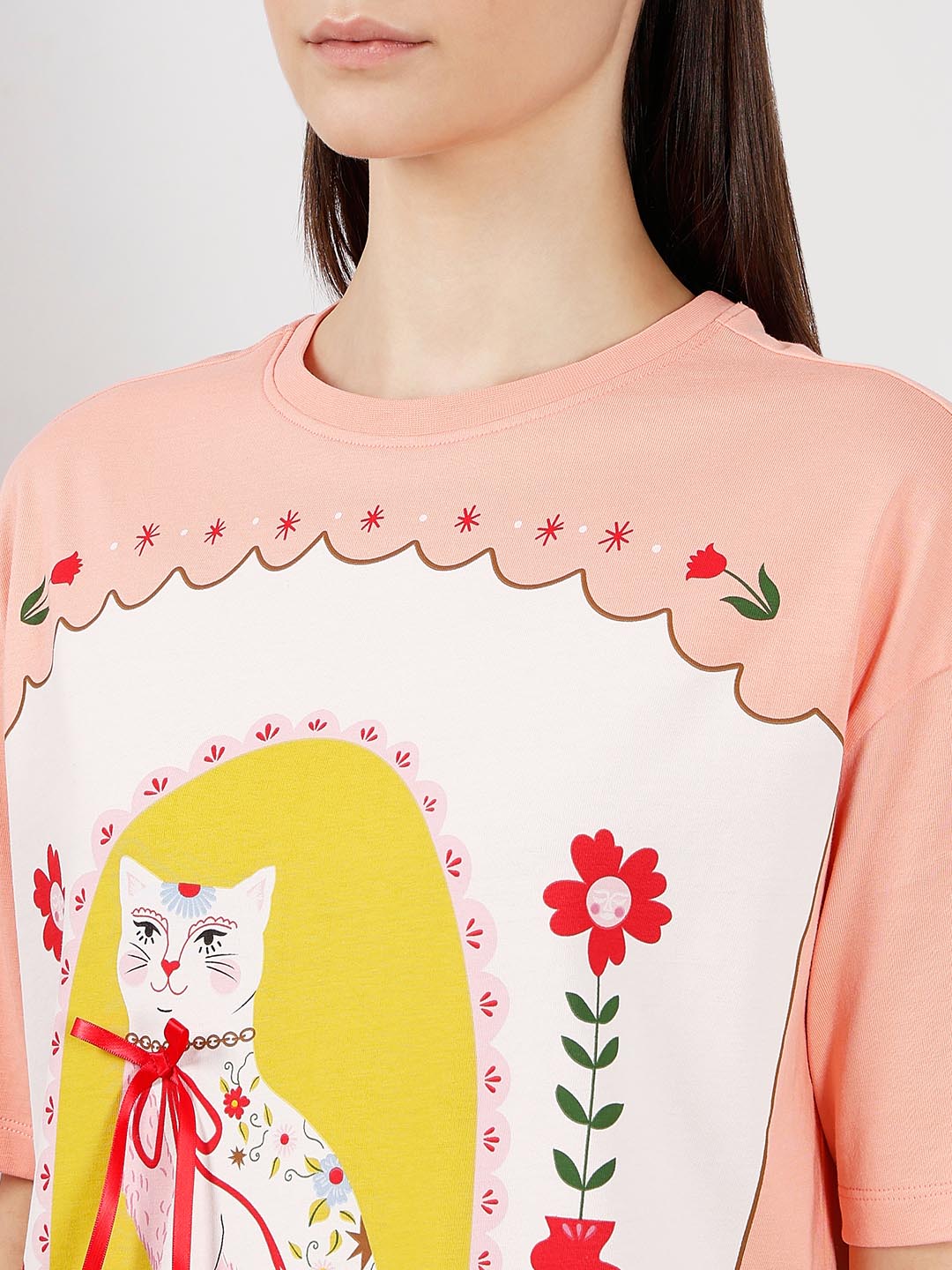 Vero Moda Peach Printed T-Shirt