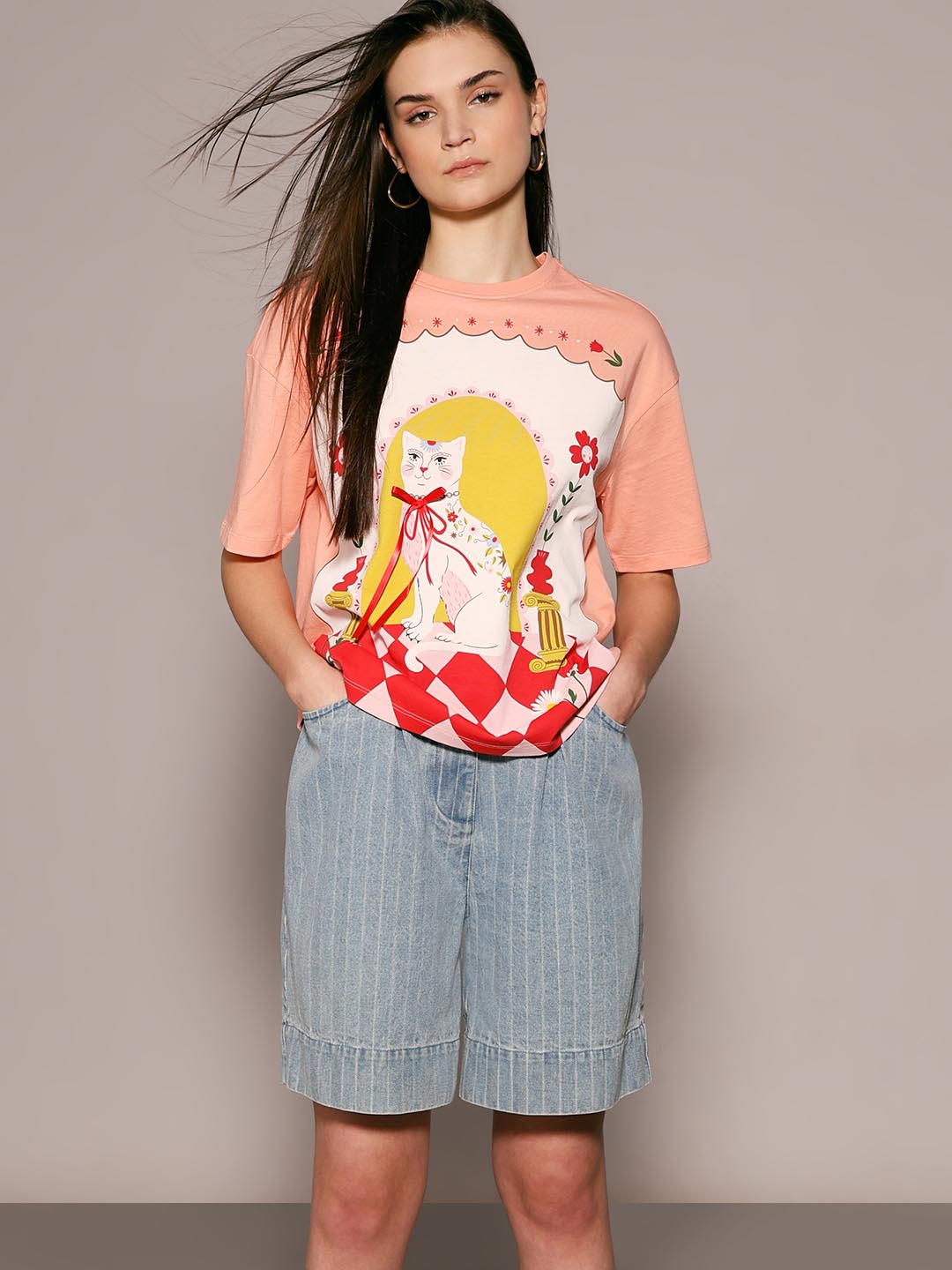 Vero Moda Peach Printed T-Shirt