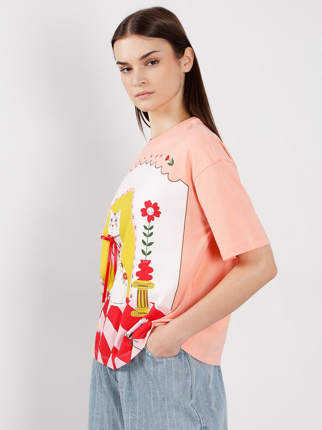 Vero Moda Peach Printed T-Shirt