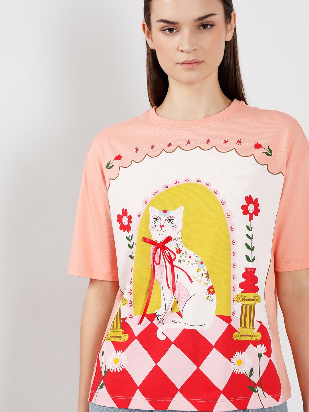 Vero Moda Peach Printed T-Shirt