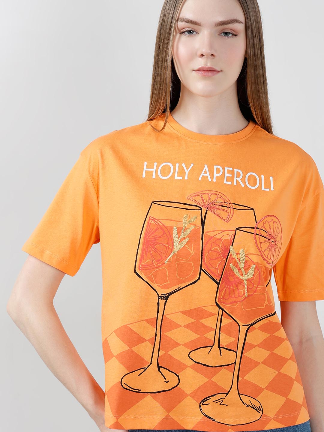 Vero Moda Orange Printed T-Shirt