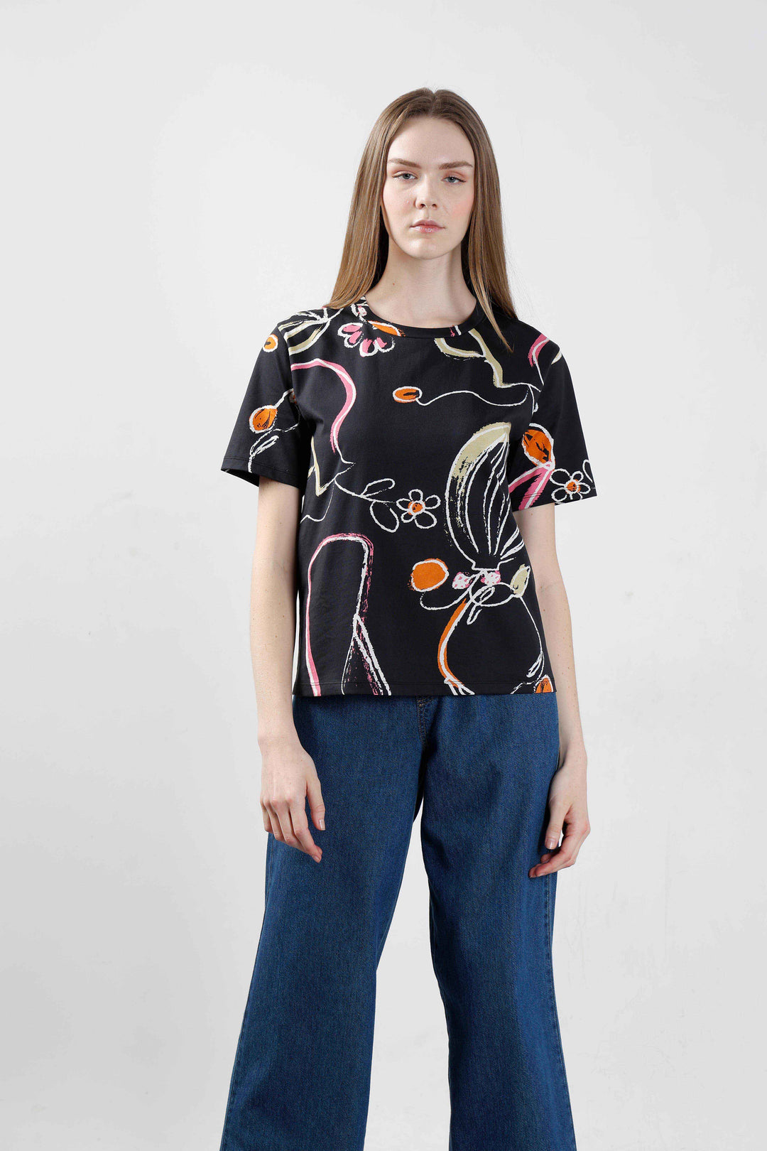 Vero Moda Black Printed Cotton T-Shirt
