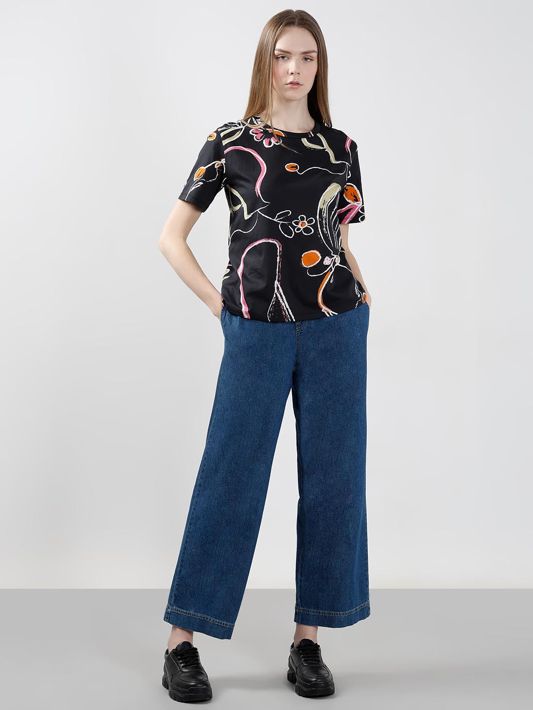 Vero Moda Black Printed Cotton T-Shirt