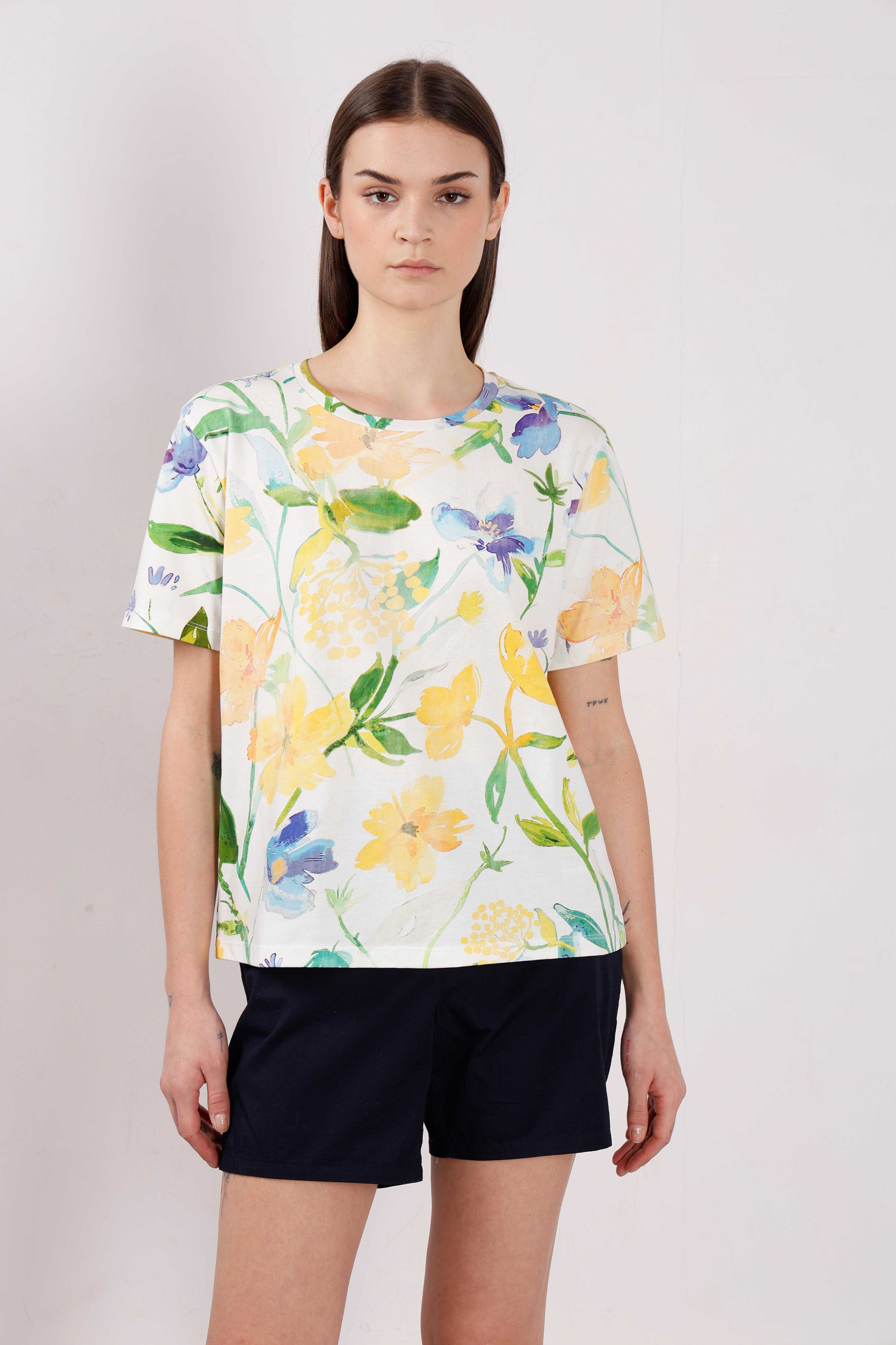 Vero Moda off-White Printed Cotton T-Shirt