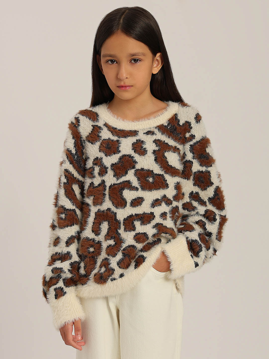 GIRLS Brown Animal Print Pullover