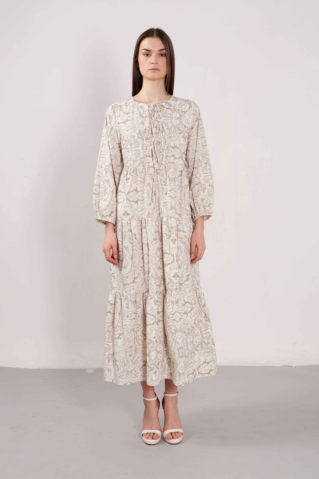 Vero Moda Beige Printed Midaxi Dress