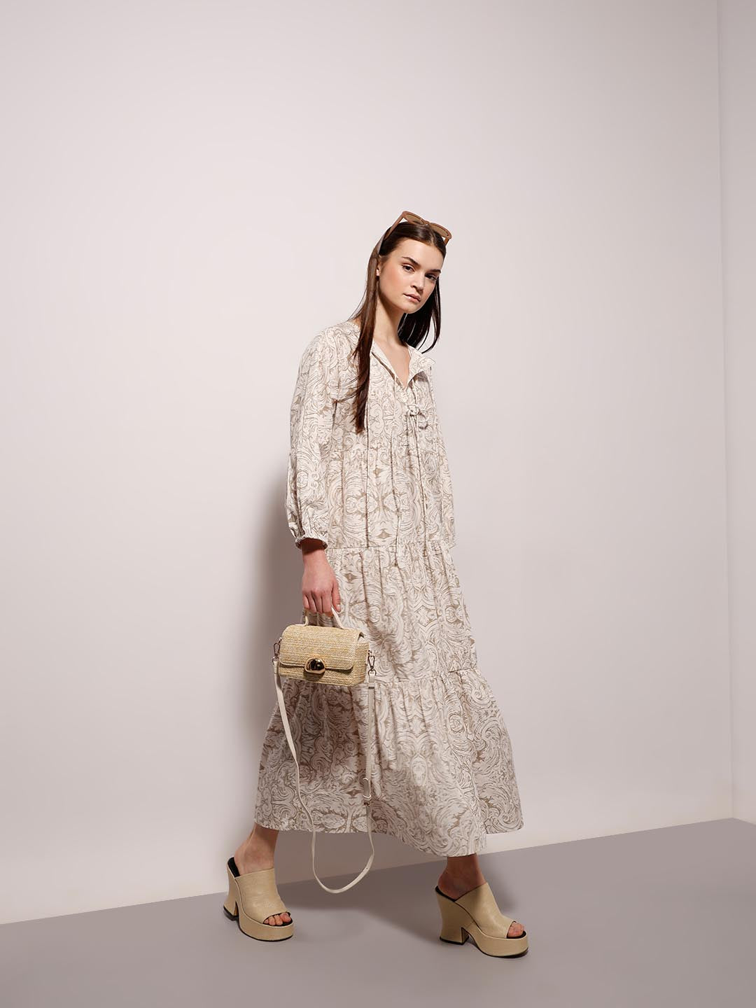 Vero Moda Beige Printed Midaxi Dress