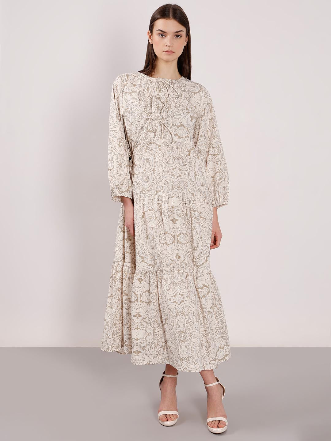 Vero Moda Beige Printed Midaxi Dress