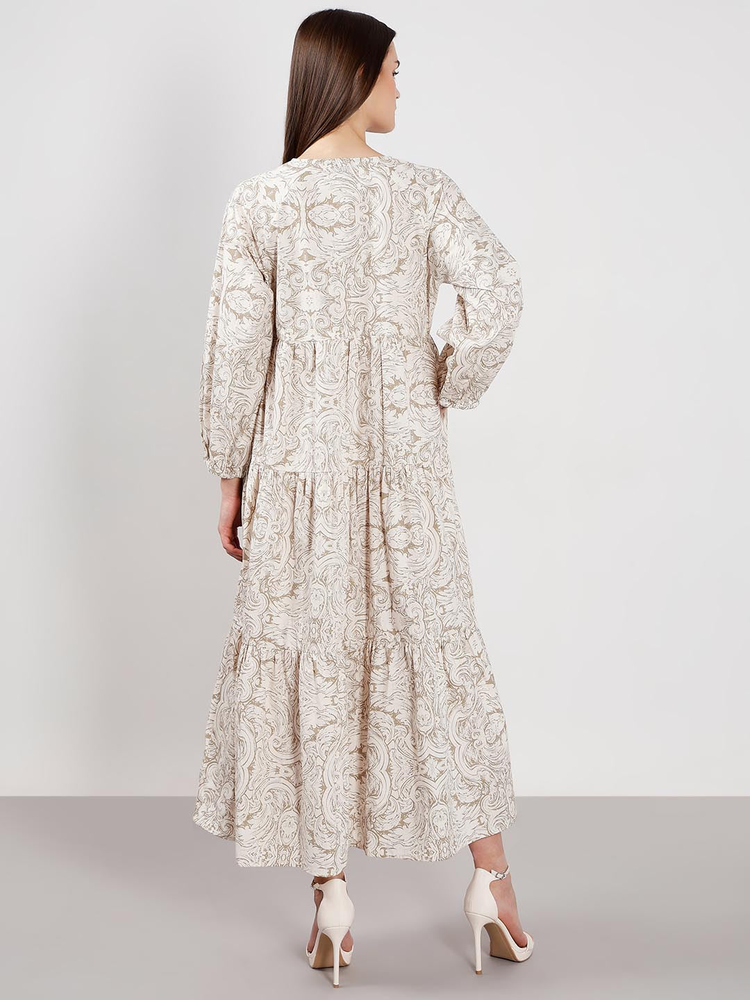 Vero Moda Beige Printed Midaxi Dress