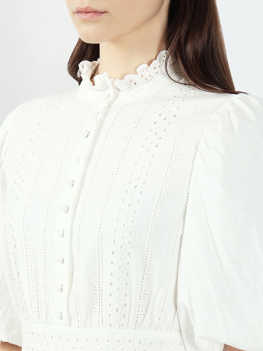 White Lace Cotton Short Dress