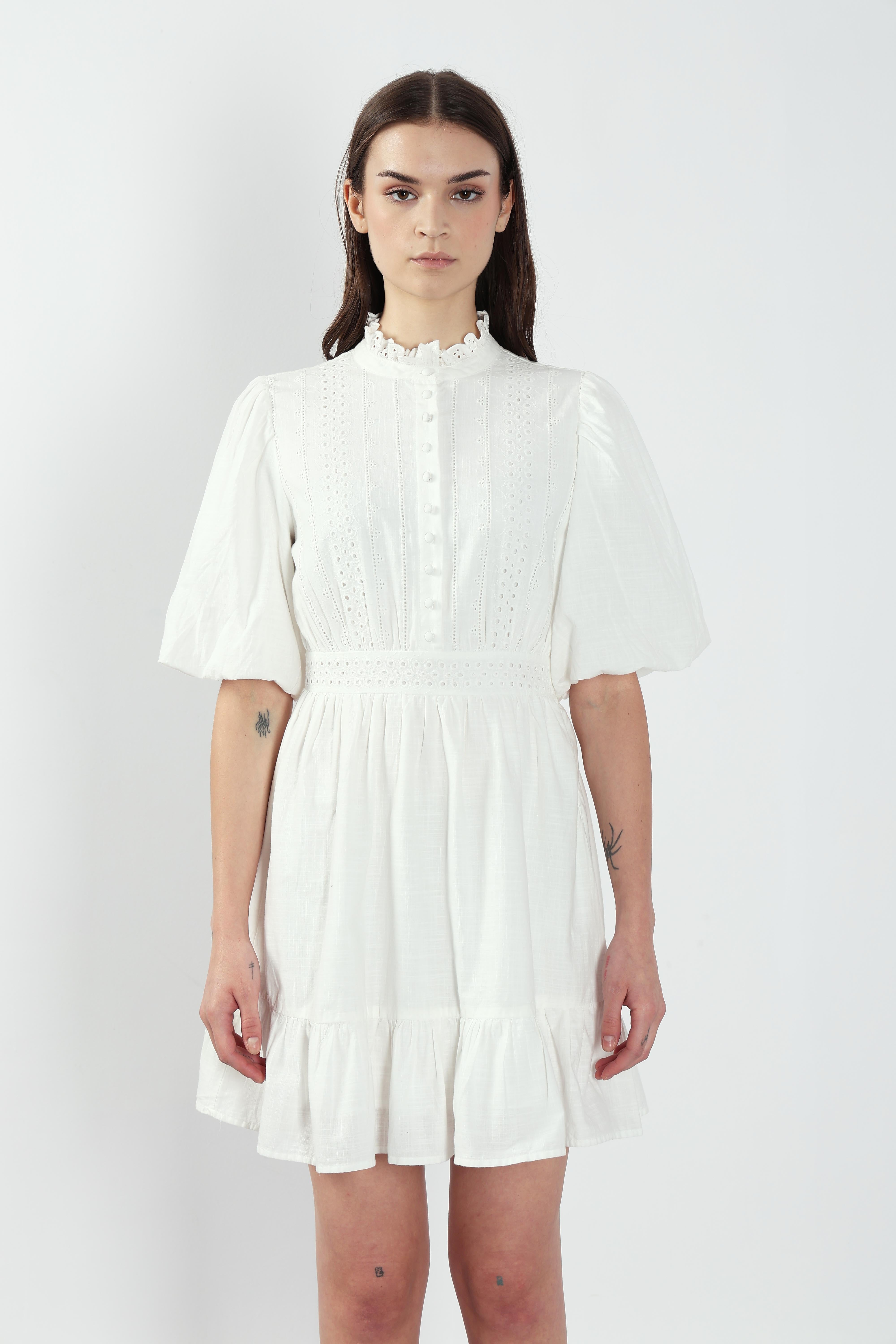 White Lace Cotton Short Dress