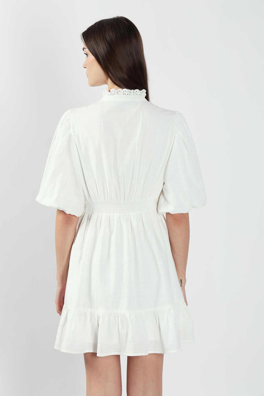 White Lace Cotton Short Dress