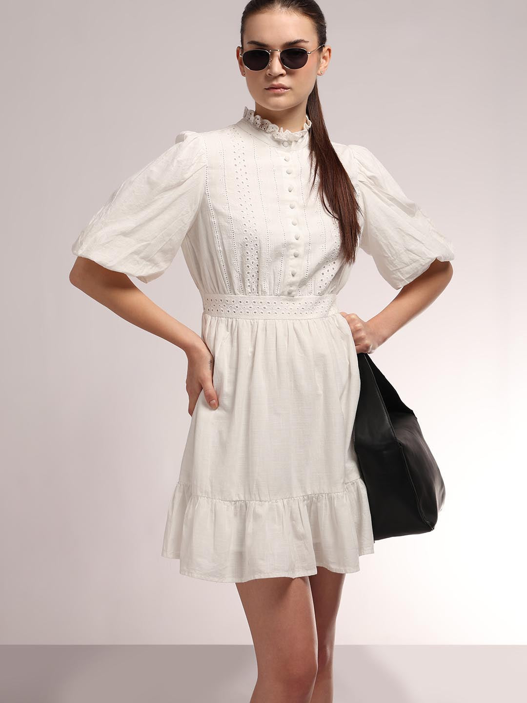 White Lace Cotton Short Dress