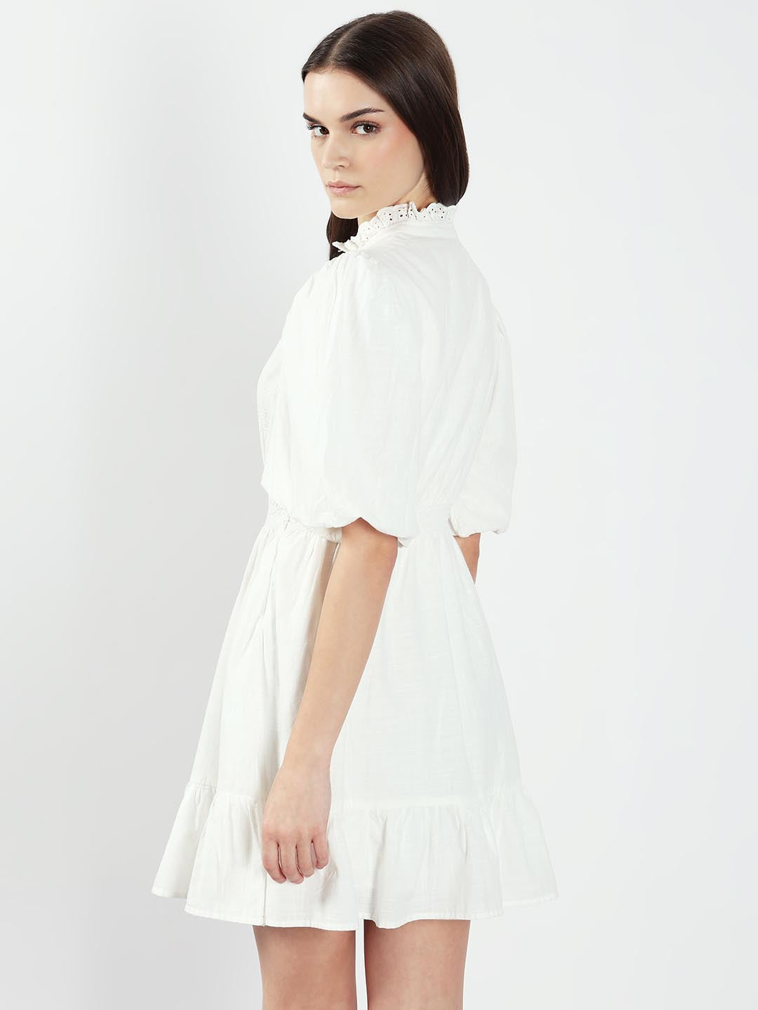 White Lace Cotton Short Dress