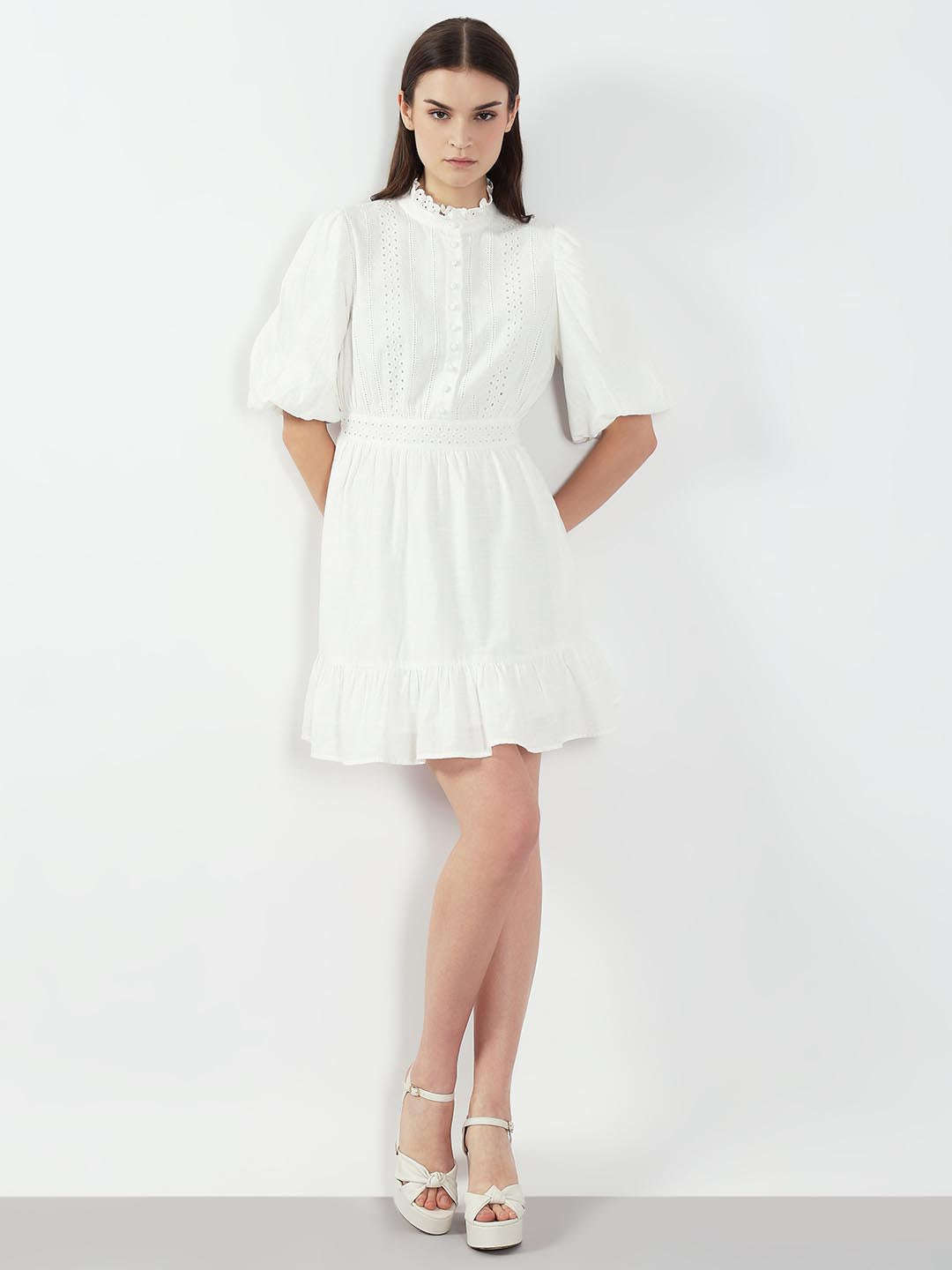 White Lace Cotton Short Dress