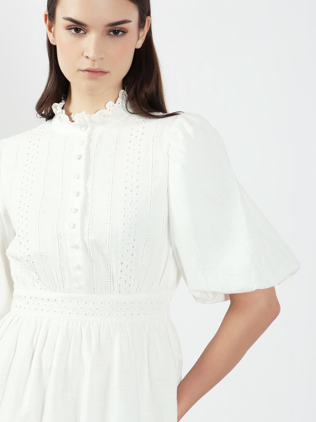 White Lace Cotton Short Dress
