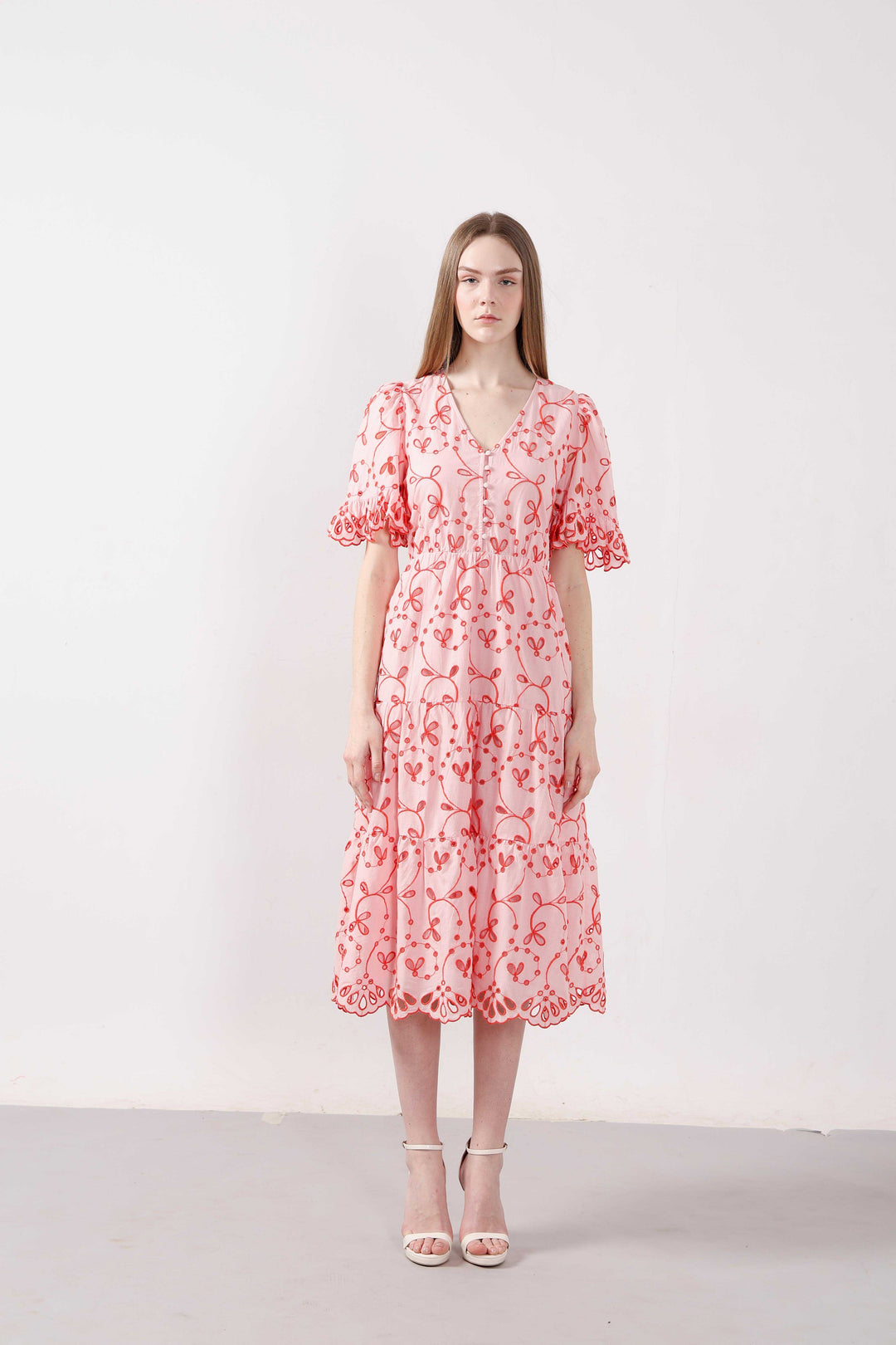 Vero Moda Pink Schiffli Embroidered Dress