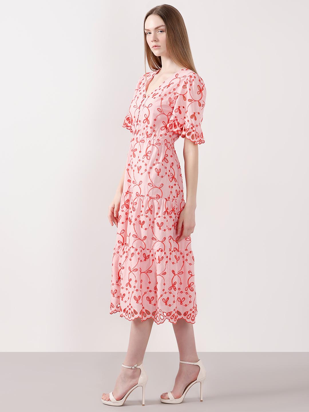 Vero Moda Pink Schiffli Embroidered Dress