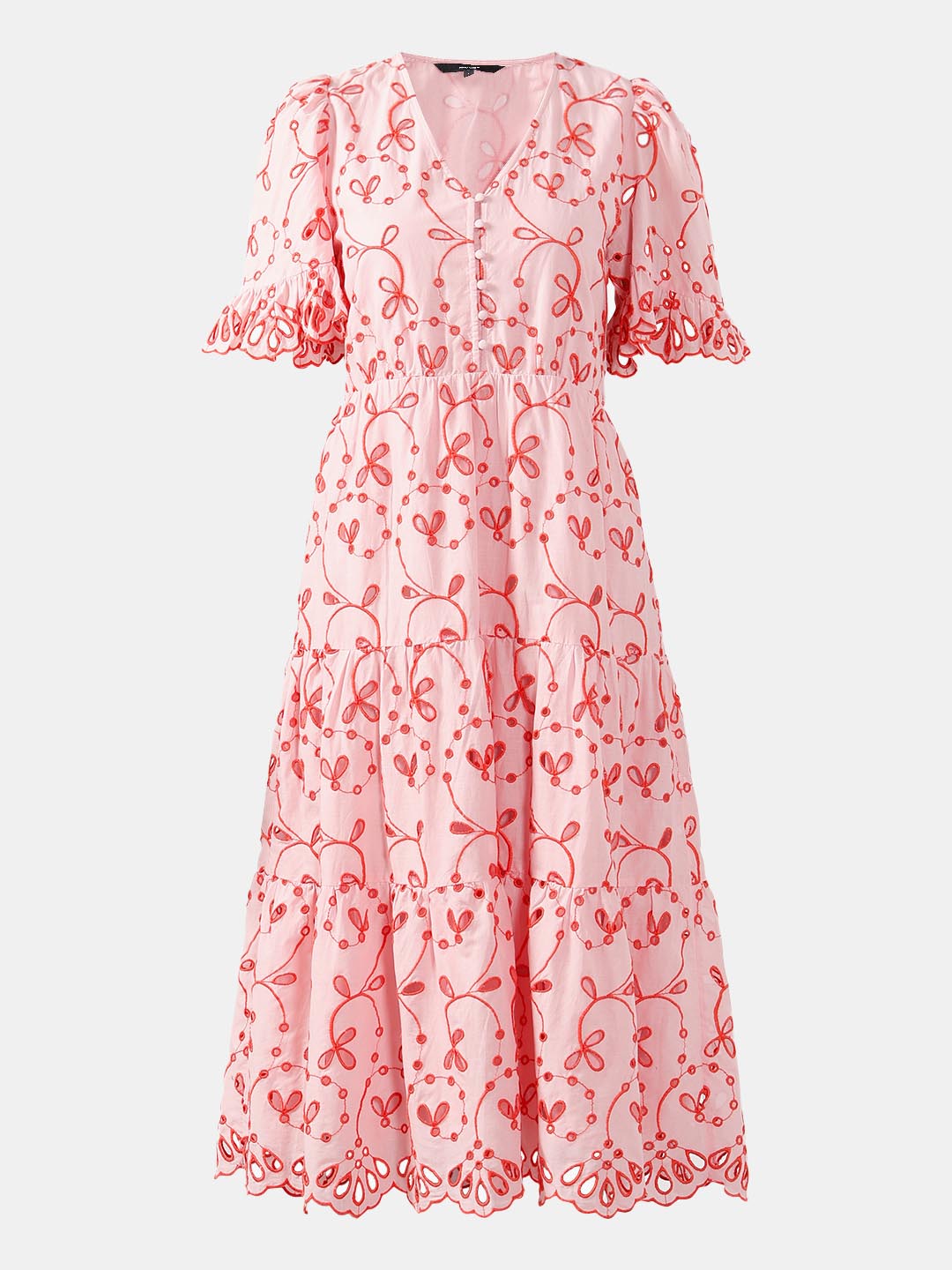 Vero Moda Pink Schiffli Embroidered Dress