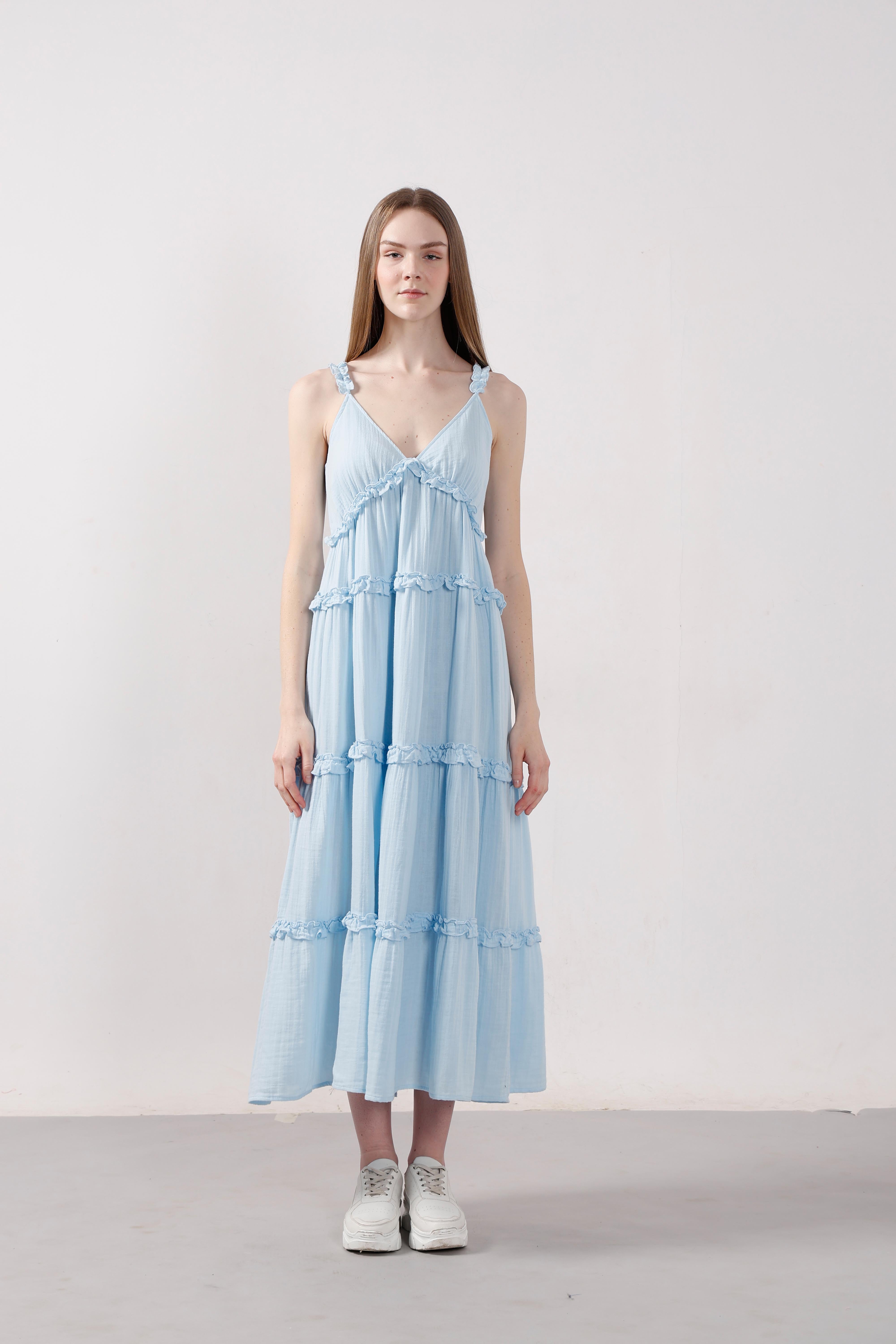 Vero Moda Blue Organic Cotton Midi Dress