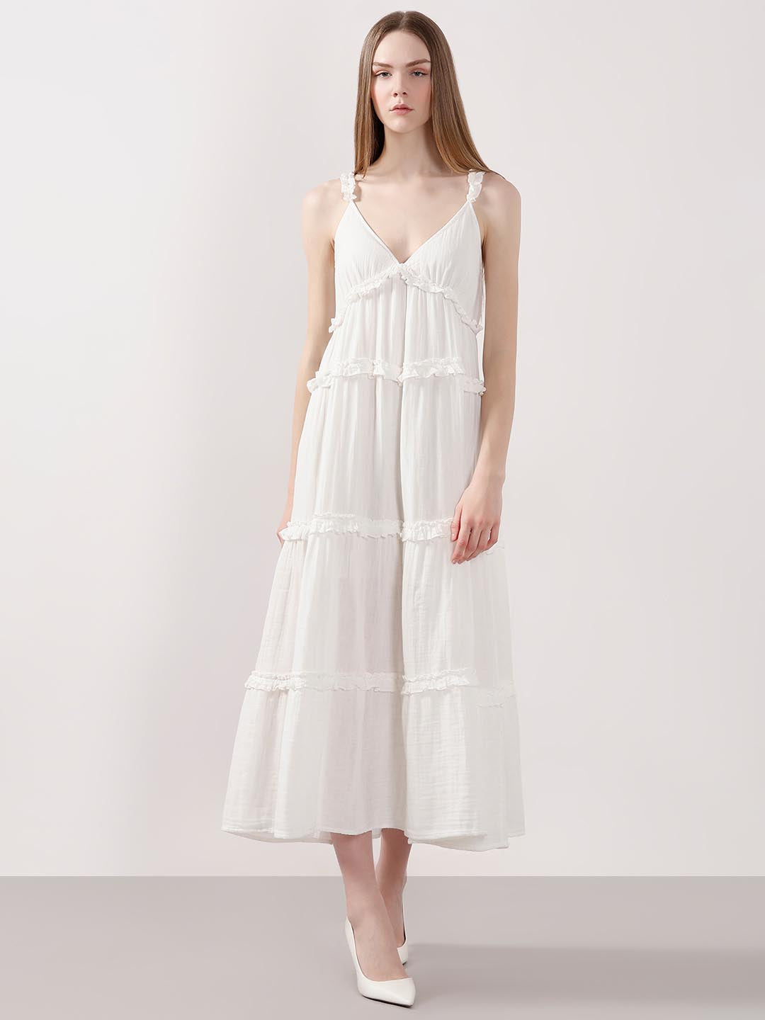 Vero Moda White Organic Cotton Midi Dress