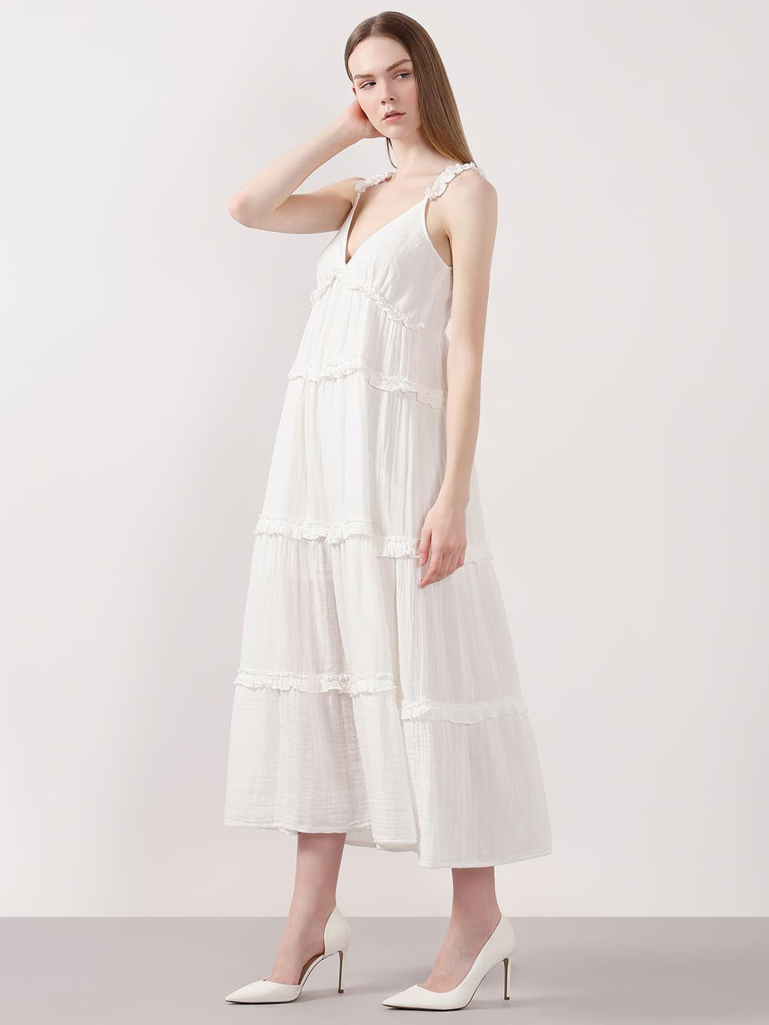 Vero Moda White Organic Cotton Midi Dress