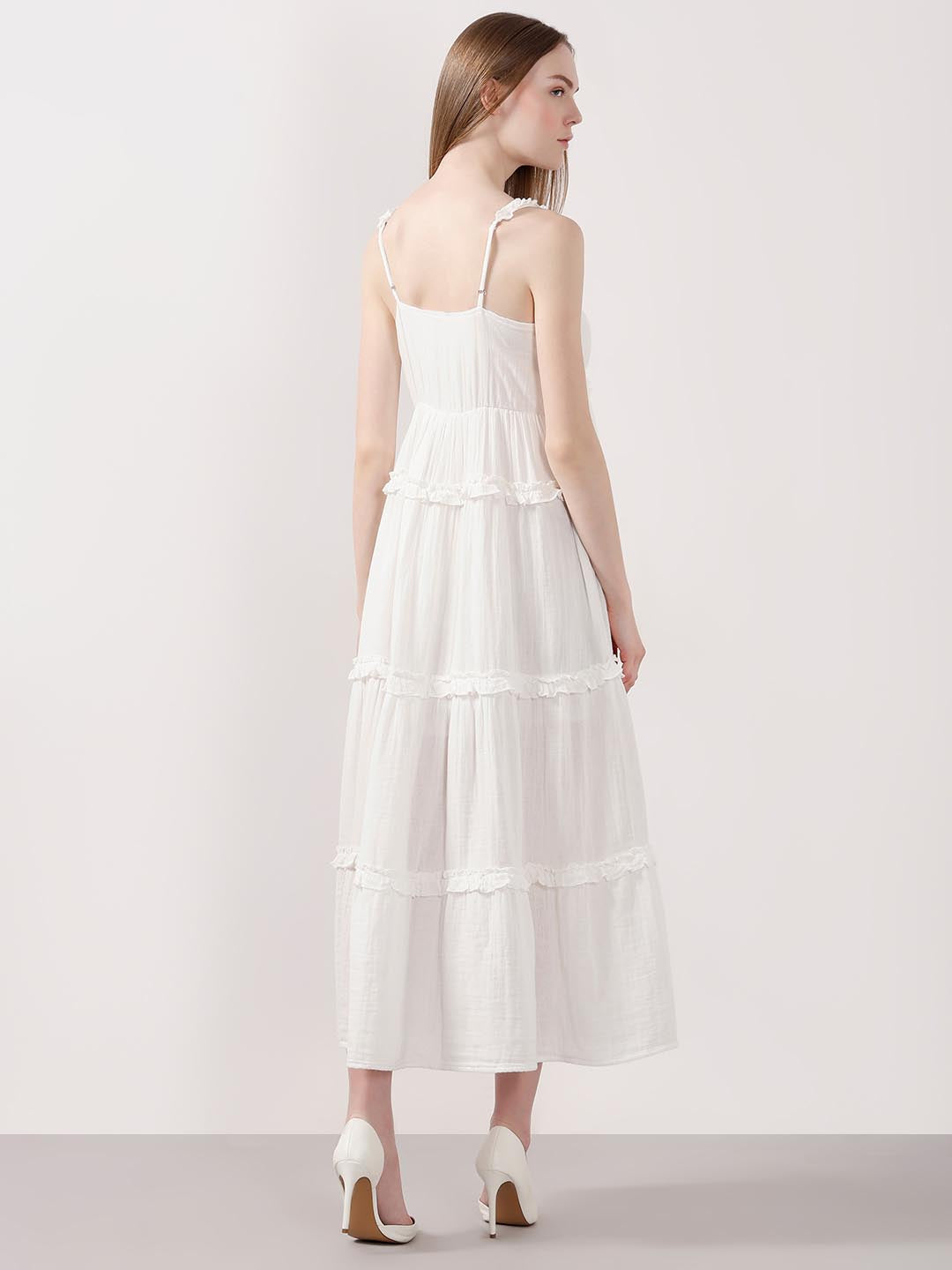 Vero Moda White Organic Cotton Midi Dress