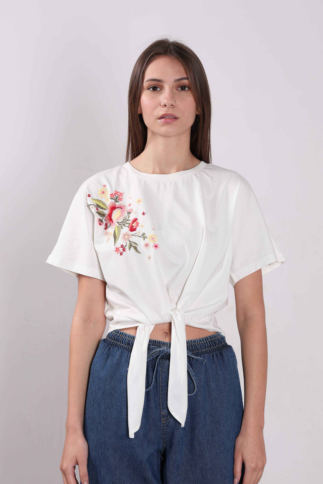 Vero Moda White Embroidered Print T-Shirt