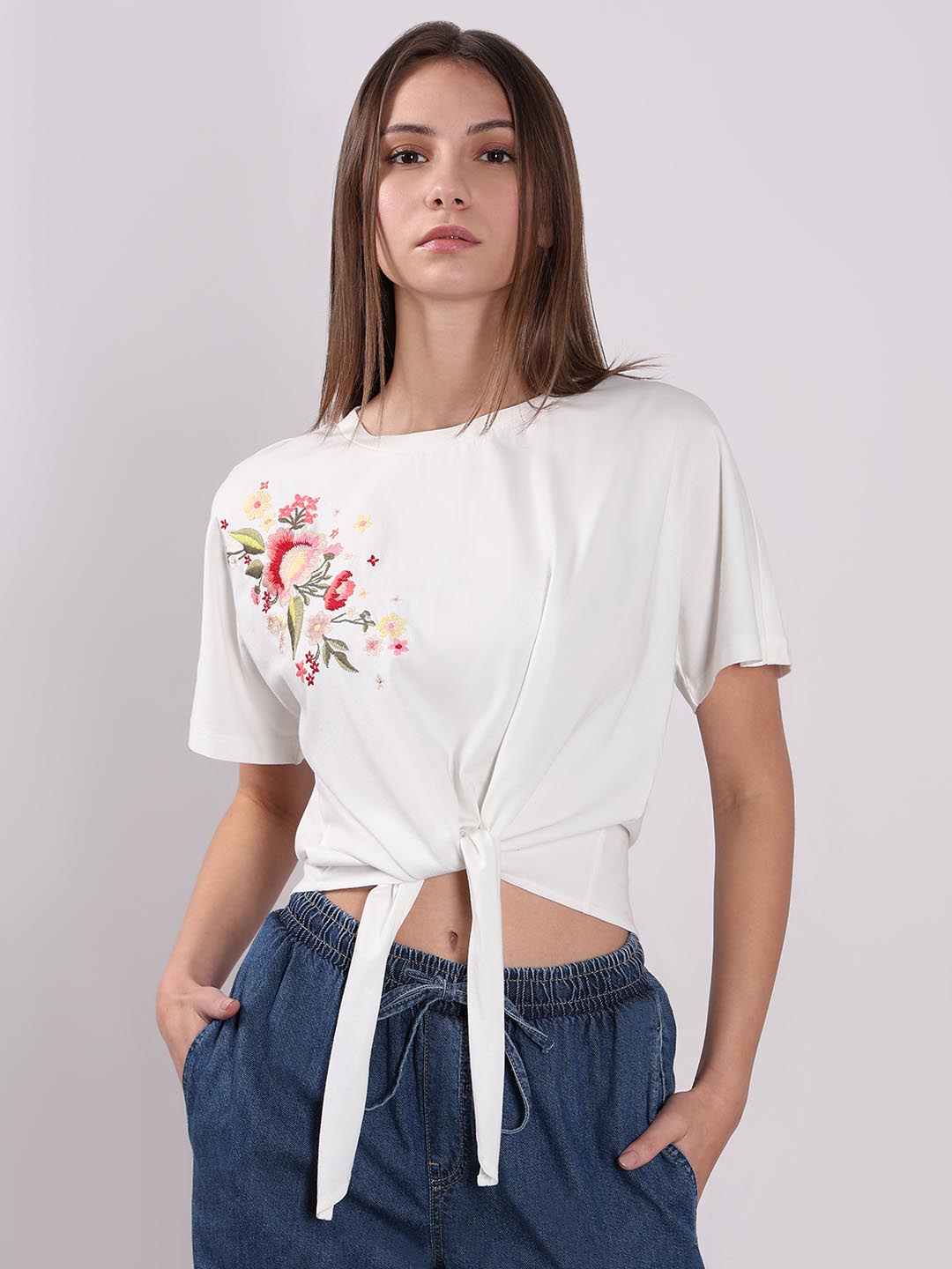 Vero Moda White Embroidered Print T-Shirt