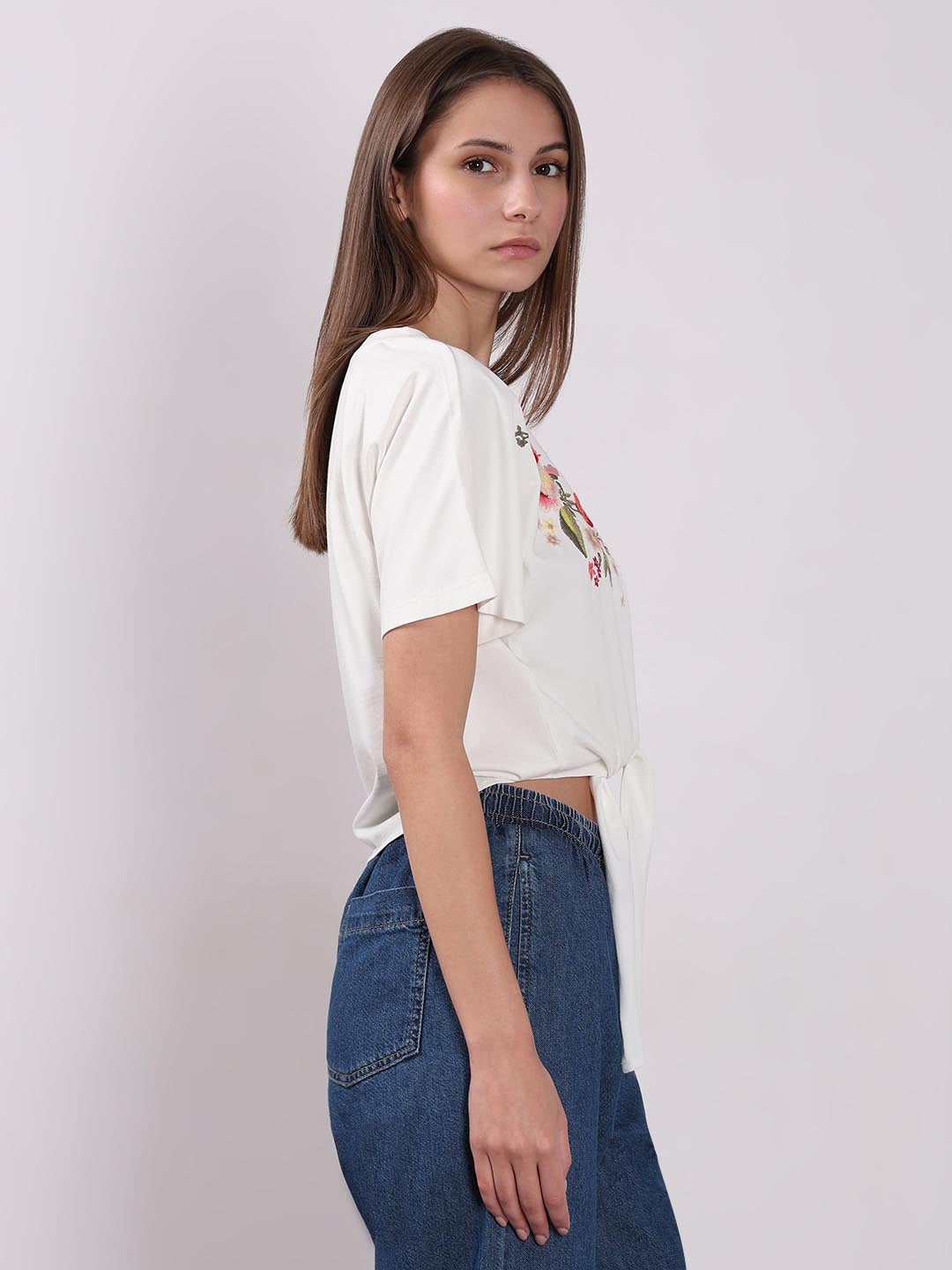 Vero Moda White Embroidered Print T-Shirt