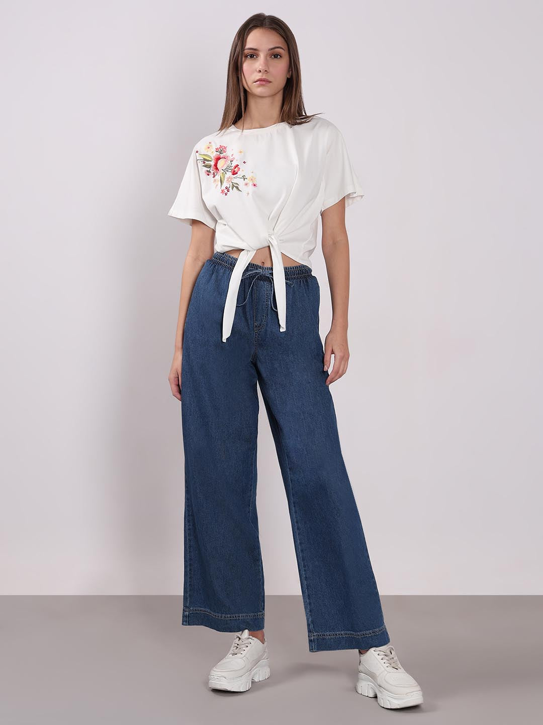 Vero Moda White Embroidered Print T-Shirt