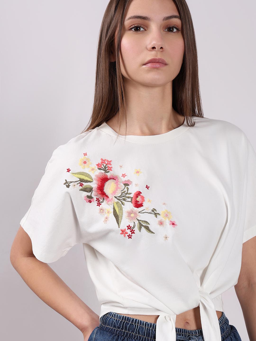 Vero Moda White Embroidered Print T-Shirt